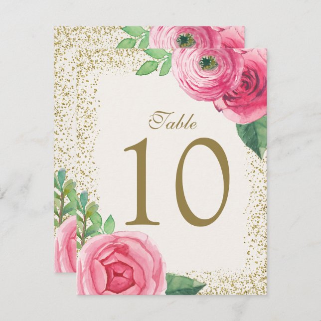 Cartões de Número de Mesa com Rosas em Aquarela (Frente/Verso)