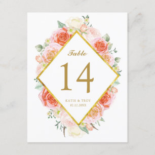 Cartões de Número de Mesa com Rosas em Aquarela El