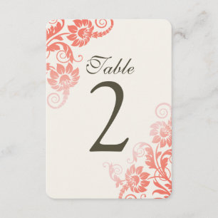 Cartões de Número de Mesa Coral Ombre Personalizáv
