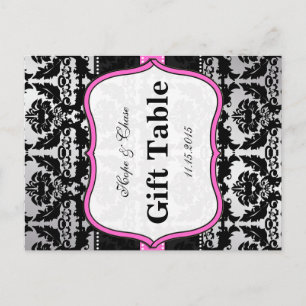 Cartões de Número de Mesa Damask Rosa Prata e Pret