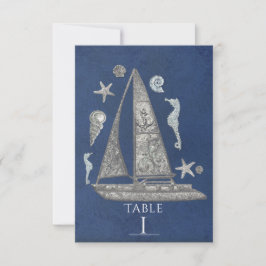 Cartões de Número de Mesa de Barco Prateado Náutic