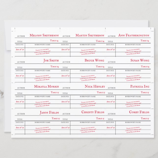 Cartões de Número de Mesa de Biblioteca de Checkou (Frente)