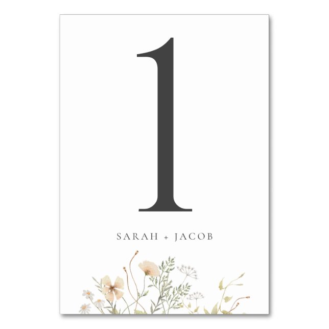 Cartões de Número de Mesa de Casamento com Flor Si (Frente)