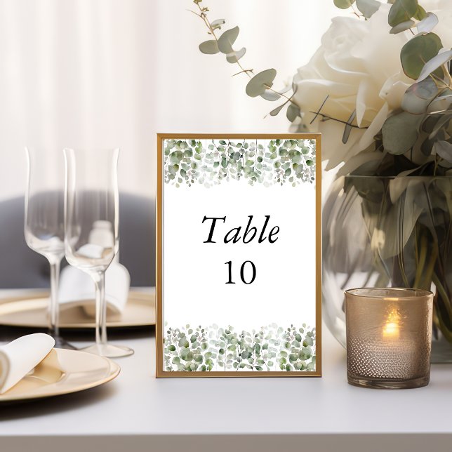 Cartões de Número de Mesa de Casamento com Verde d (Eucalyptus Greenery Watercolor Wedding Table Number Cards)