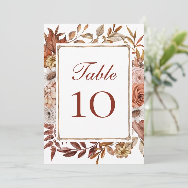 Cartões de Número de Mesa de Casamento Floral Boho (Em pé/Frente)