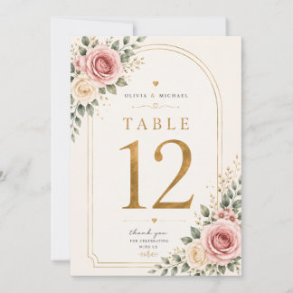 Cartões de Número de Mesa de Casamento Floral Rosa