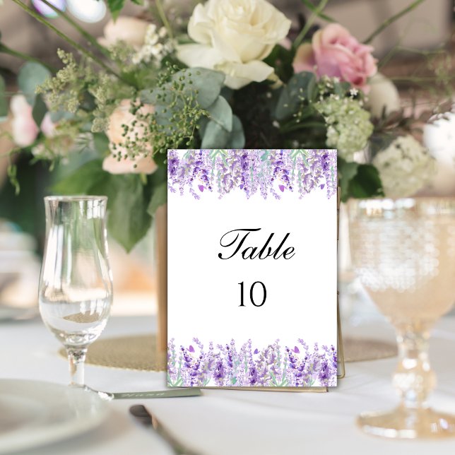 Cartões de Número de Mesa de Casamento Floral Roxo (Lavender Botanical Purple Green Wedding table number cards)