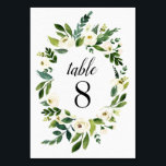 Cartões de Número de Mesa de Casamento Floral Verd<br><div class="desc">Cartões de Número de Mesa de Casamento Floral Verde Vintage - apresentam um fundo de aquarela impresso com uma grinalda floral de elementos de design em tons de branco,  marfim e verdes (folhagem).</div>
