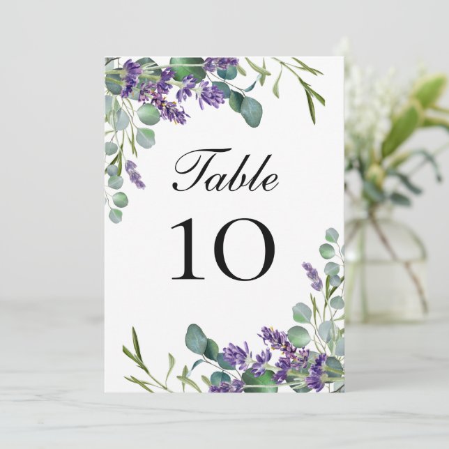 Cartões de Número de Mesa de Casamento Lavanda Euc (Em pé/Frente)