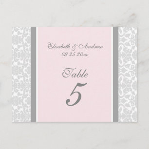 Cartões de Número de Mesa de Casamento Rosa Cinza