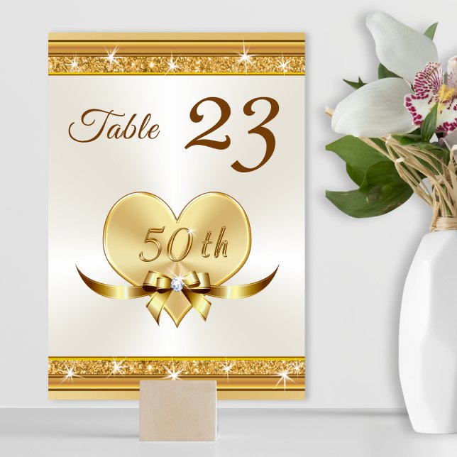 Cartões de Número de Mesa Dourados de Aniversário  (50th Anniversary Table Cards. 50th wedding anniversary party supplies. Golden wedding anniversary. )