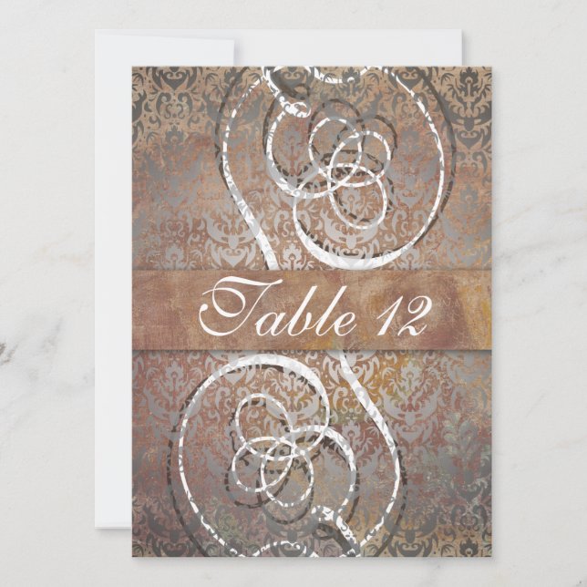 Cartões de Número de Mesa Elegantes com Damasko Tu (Frente)