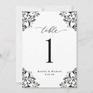 Cartões de Número de Mesa Elegantes Preto e Branco