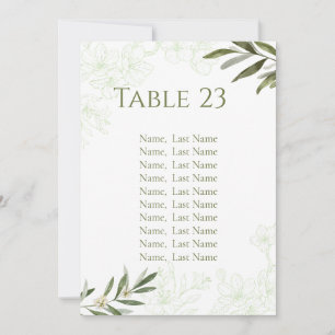 Cartões de Número de Mesa Floral Elegante em Verde