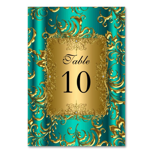 Cartões de Número de Mesa Jade Verde Dourado (Frente)
