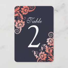 Cartões de Número de Mesa Ombre Coral e Azul