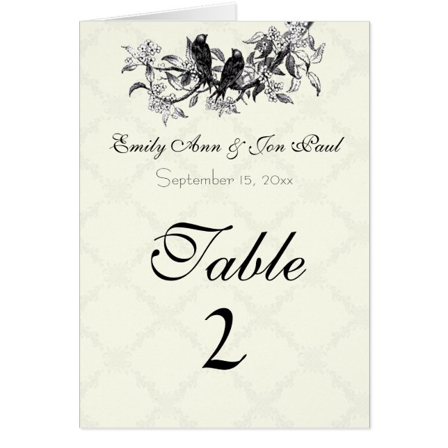 Cartões de Número de Mesa para Casamento de Pássar (Frente)