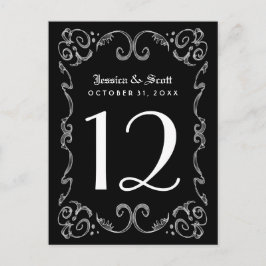 Cartões de Número de Mesa Preto e Branco de Hallow