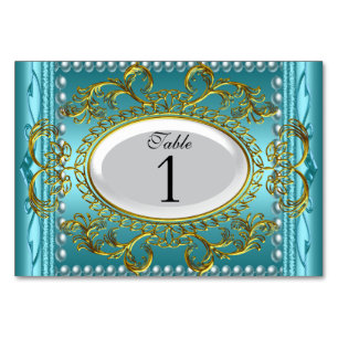 Cartões de Número de Mesa Royal Teal Azul Branco D