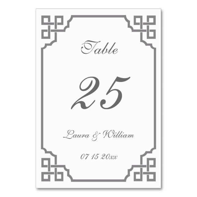 Cartões de Número de Tabela de Casamento | Cinza V (Frente)