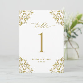 Cartões de Número de Tabela de Casamento Dourado E