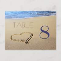 Cartões de Número de Tabela de Coração na Areia