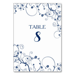 Cartões de números da mesa de casamento de marinho