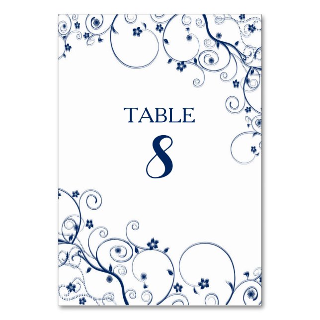 Cartões de números da mesa de casamento de marinho (Frente)