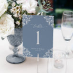 Cartões de Números de Mesa Azul Elegante<br><div class="desc">Números de Tabela de Casamento Azul Elegante: use esses números de tabela clássicos e vintage na sua recepção de casamento ou evento. Este design apresenta a palavra "Mesa" em uma caligrafia elegante com um design de ornamentado vintage para um olhar luxo. Está definido em azul empoeirado / cinza azul /...</div>