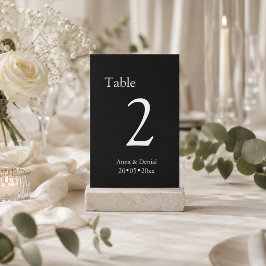 Cartões de números de mesa de casamento preto e br
