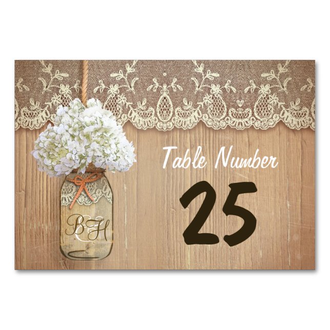 cartões de números de tabela rústicos mason jar e  (Frente)