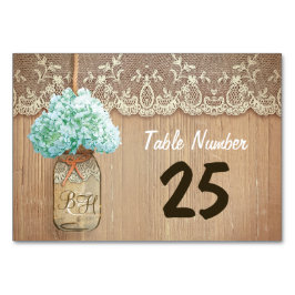 cartões de números de tabela rústicos mason jar e