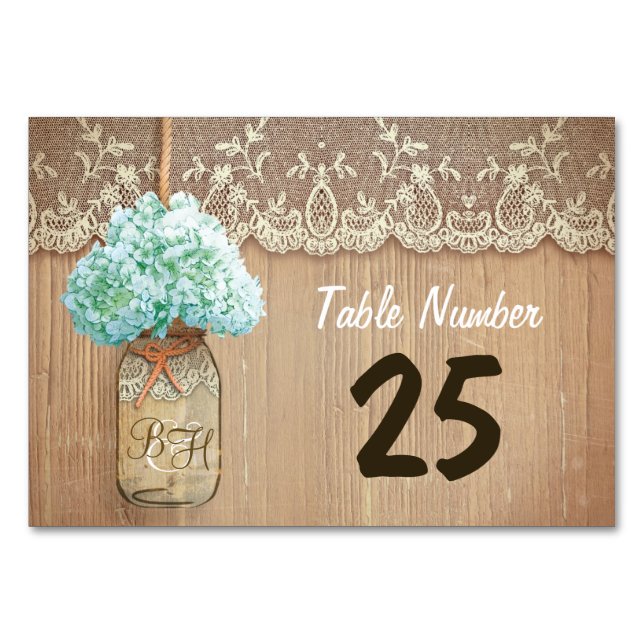 cartões de números de tabela rústicos mason jar e  (Frente)