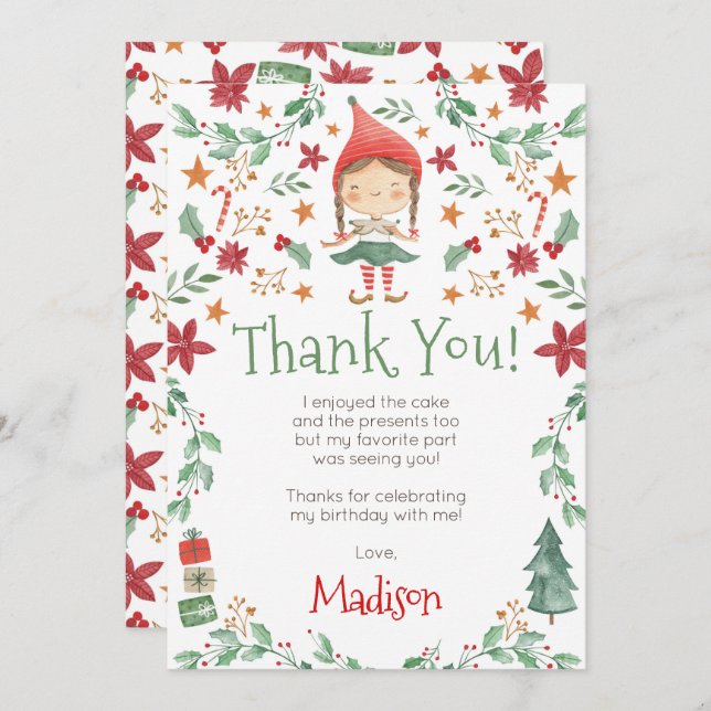 Cartões de Obrigado do Elfo de Natal (Frente/Verso)