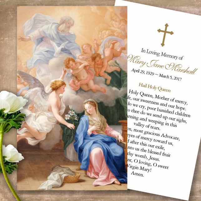 Cartões de Oração | Anunciação (catholic, religious, celebration of life, in loving memory of, prayer cards for bereavement)