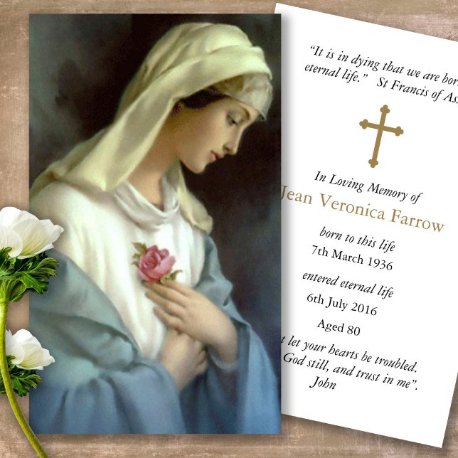 Cartões de Oração | Ave Maria (catholic, religious, celebration of life, in loving memory of, prayer cards for bereavement)
