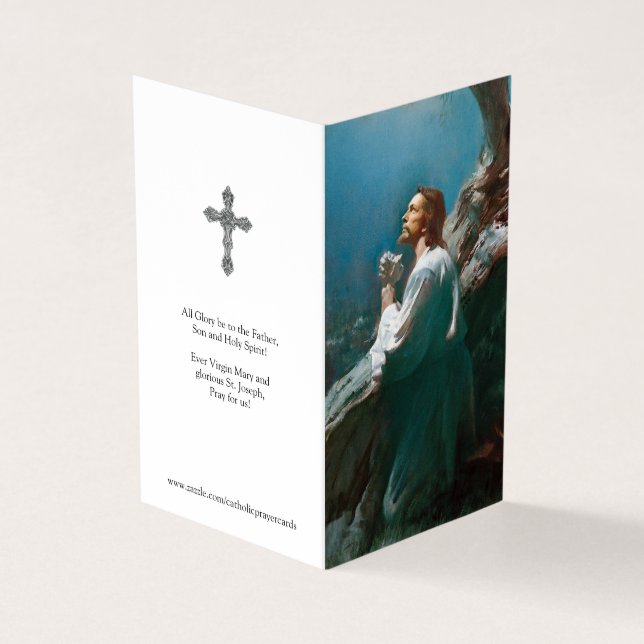 Cartões de Oração Católicos | Jesus Cristo Rezando (Exterior)