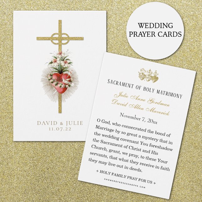 Cartões de oração de casamento católicos com cruz  (Beautiful Traditional Catholic Wedding Prayer Cards)