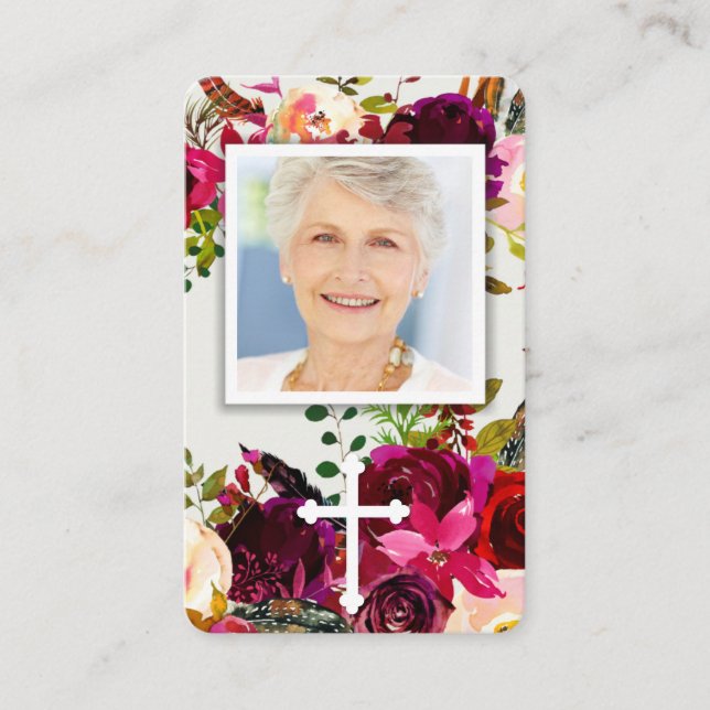 Cartões de Oração | Floral Bordo & Cross (Frente)