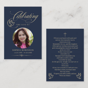 Cartões de Oração Fúnebre Elegantes Azul Dourado c