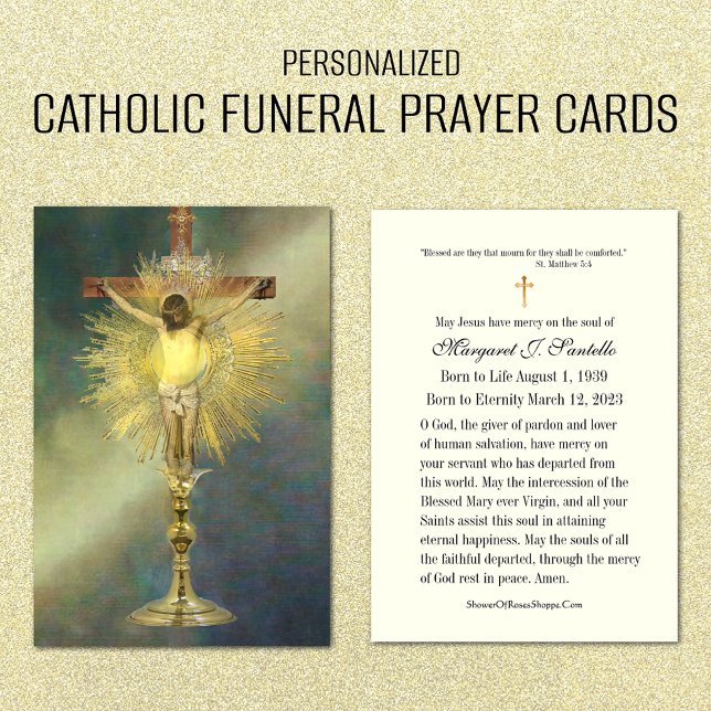 Cartões de Oração Funerária do Memorial de Jesus C (Traditional Catholic Funeral Memorial Prayer Card with Jesus Crucified on Cross)