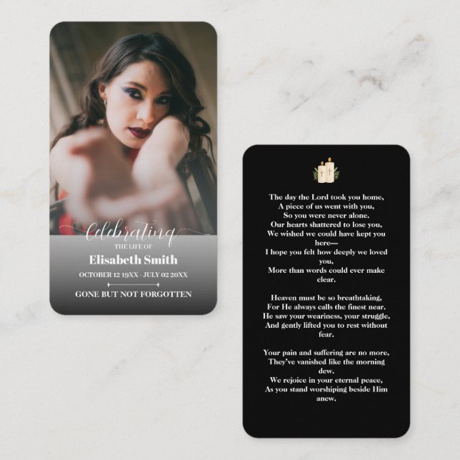 Cartões de Oração Funerários - Celebração da Memór (Frente/Verso)