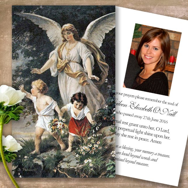 Cartões de Oração | Guardian Angel 3 (catholic, religious, celebration of life, in loving memory of, prayer cards for bereavement)