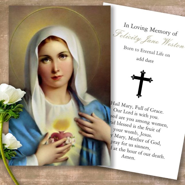 Cartões de Oração | Mary italiana (catholic, religious, celebration of life, in loving memory of, prayer cards for bereavement)