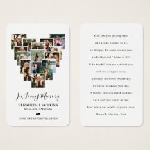 Cartões de Oração Memorial de Foto do Coração