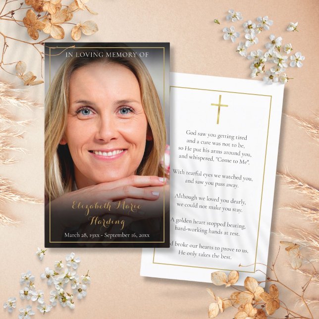 Cartões de Oração Memorial Elegante (Elegant Photo Funeral Memorial Prayer Cards)