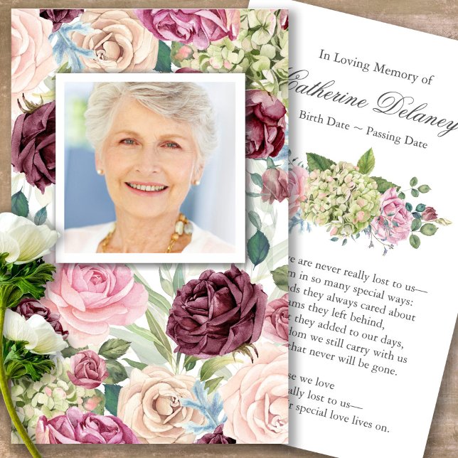Cartões de Oração | País Rosa - Deluxe (Forever in our hearts, celebration of life, in loving memory of, prayer cards for bereavement)