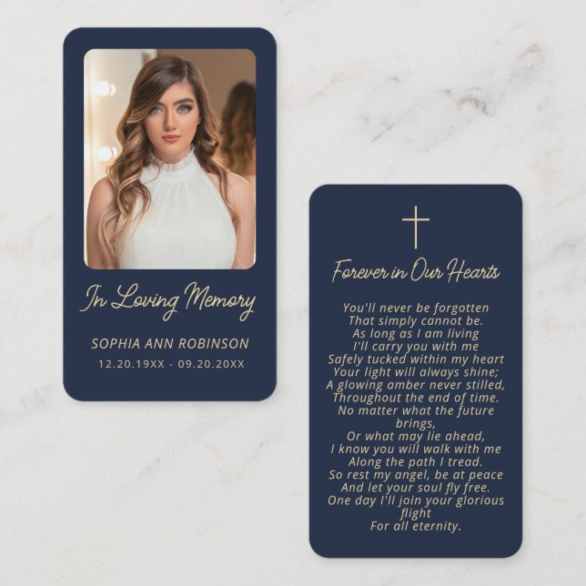 Cartões de Oração Simples Funeral Memorial Dourado (Frente/Verso)
