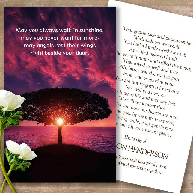 Cartões de Oração | Surpreendente Sunset - Deluxe (sunset, sunrise, trees, celebration of life, in loving memory of, prayer cards for bereavement)