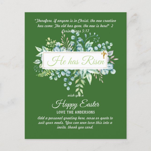 Cartões de PÁSCOA católicos Citação religiosa Vers (Frente)